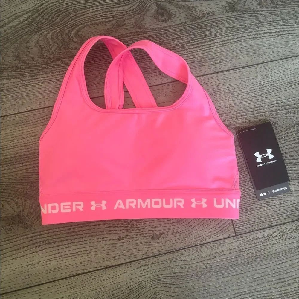 Under Armour Neon Pink Crossback Mid Bra